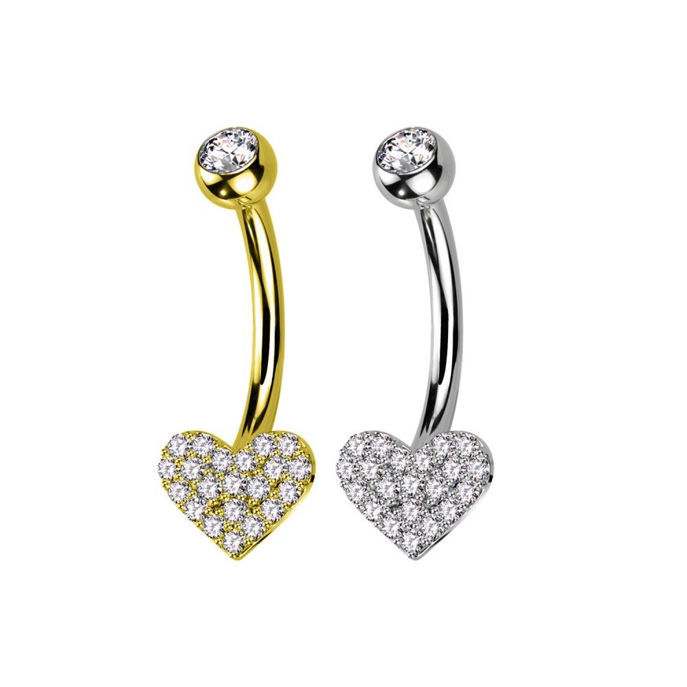 Piercing Banana Ombelico con Cristalli a Forma di Cuore