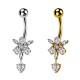 Banana Navel Piercing with Flower-Shaped Crystals and heart-shaped pendant and with Internal Thread