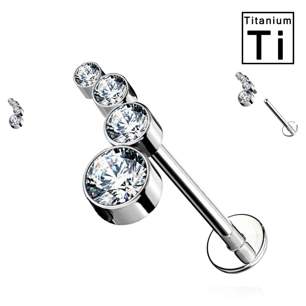 Titanium Piercing with Four Crystalline Balls and Internal Threading