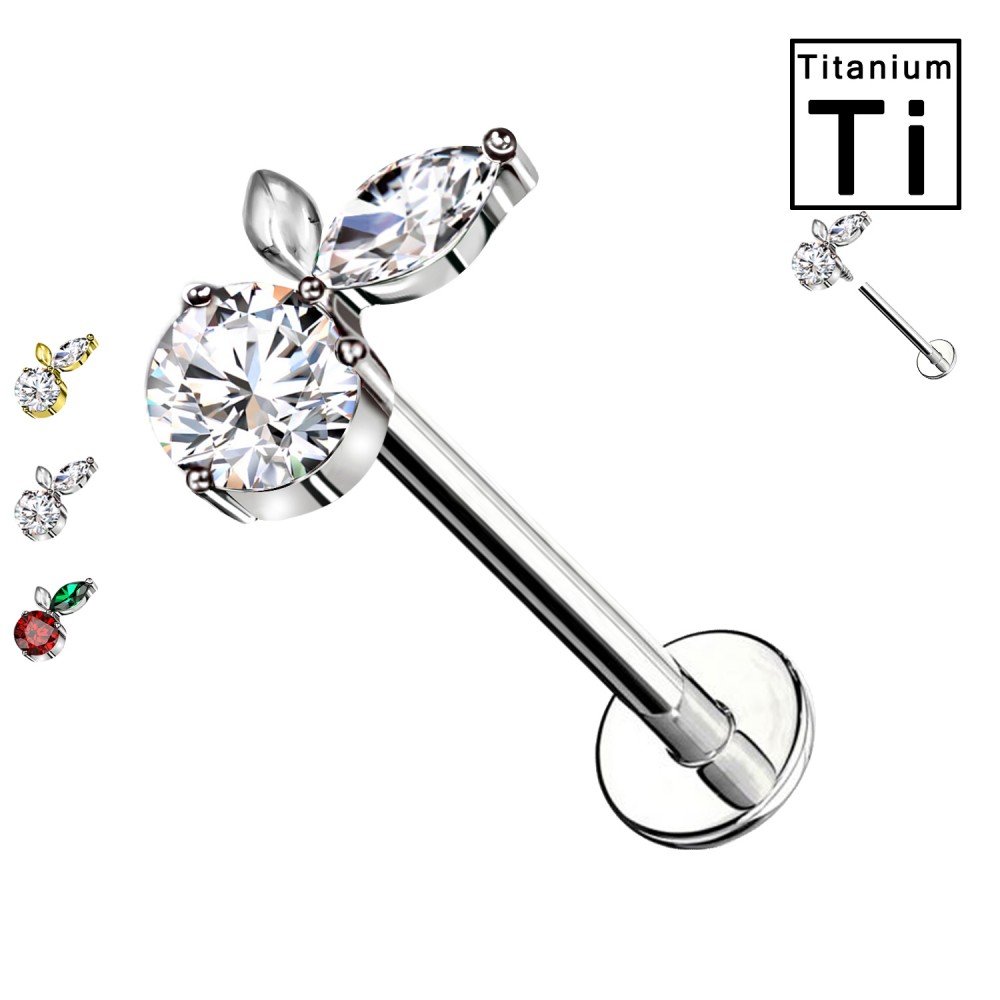 PWC-046 Labret Piercing in Titanium with Carrot-Shaped Crystal and Internal Threading