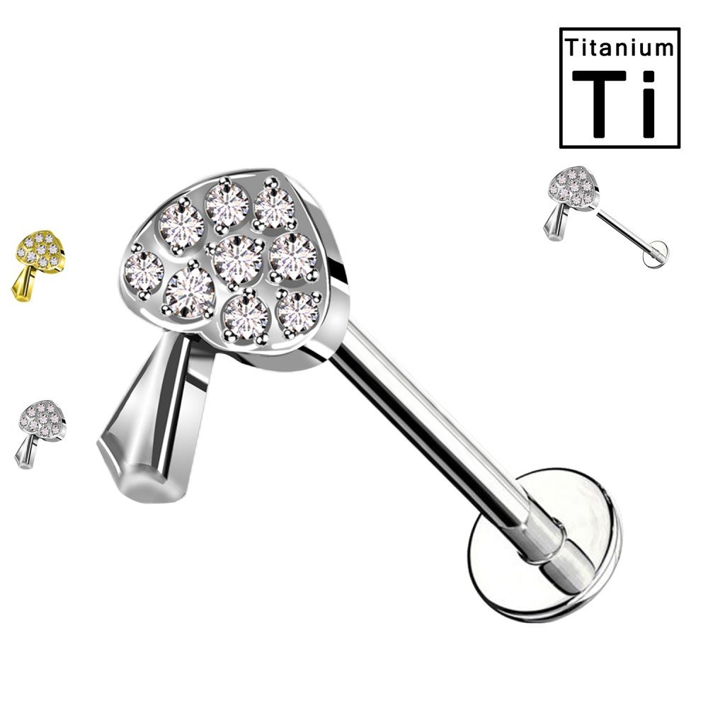 PWC-054 Mushroom-shaped Titanium Labret Piercing with crystals and Internal Threading