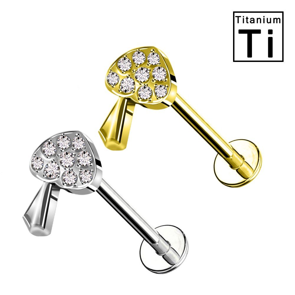 PWC-054 Mushroom-shaped Titanium Labret Piercing with crystals and Internal Threading