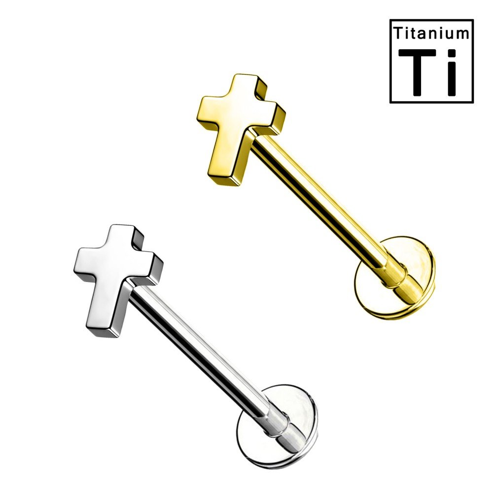 PWC-058 Piercing Labret in Titanio a Forma di Croce e con Filettatura Interna