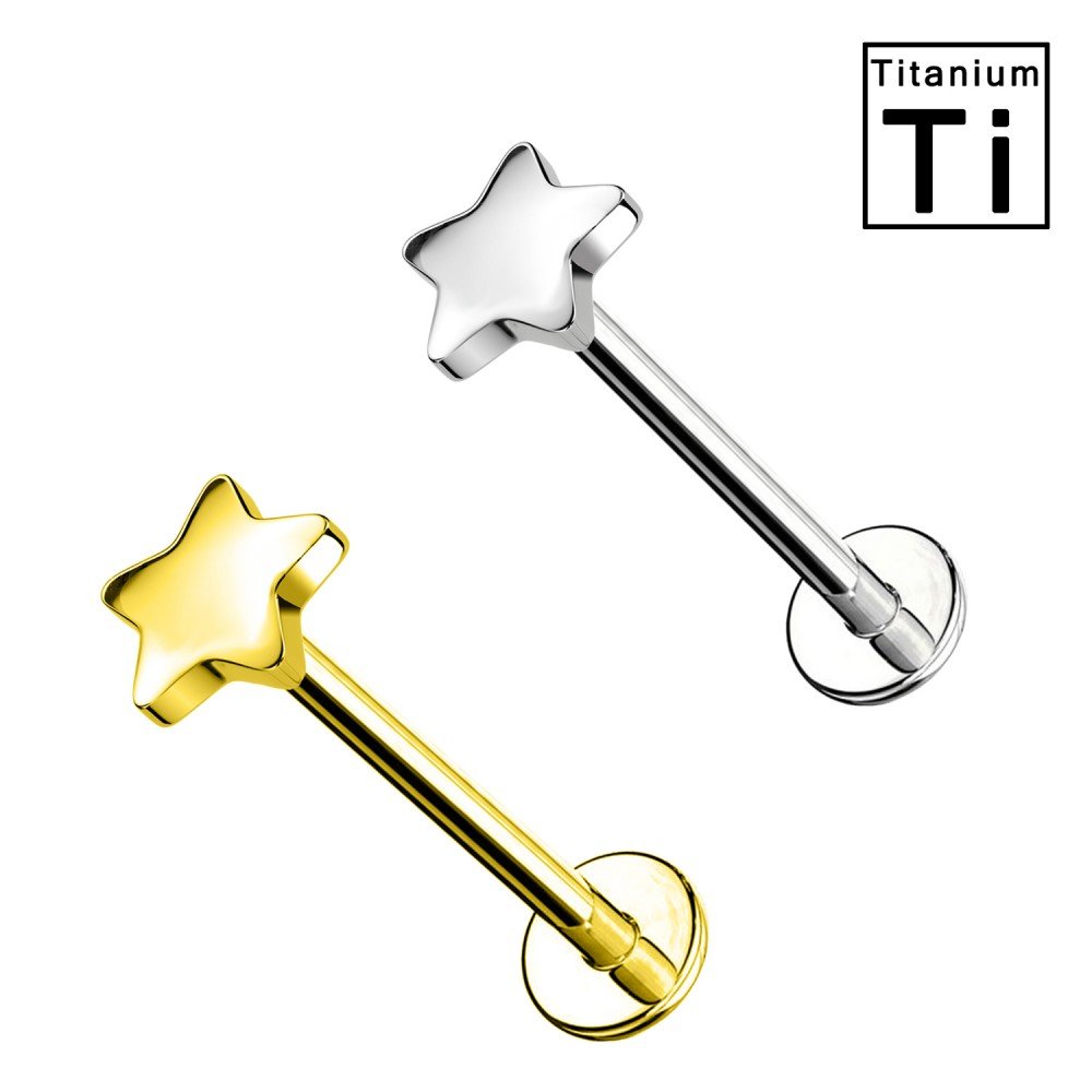 PWC-062 Piercing Labret in Titanio a Forma di Stella e con Filettatura Interna