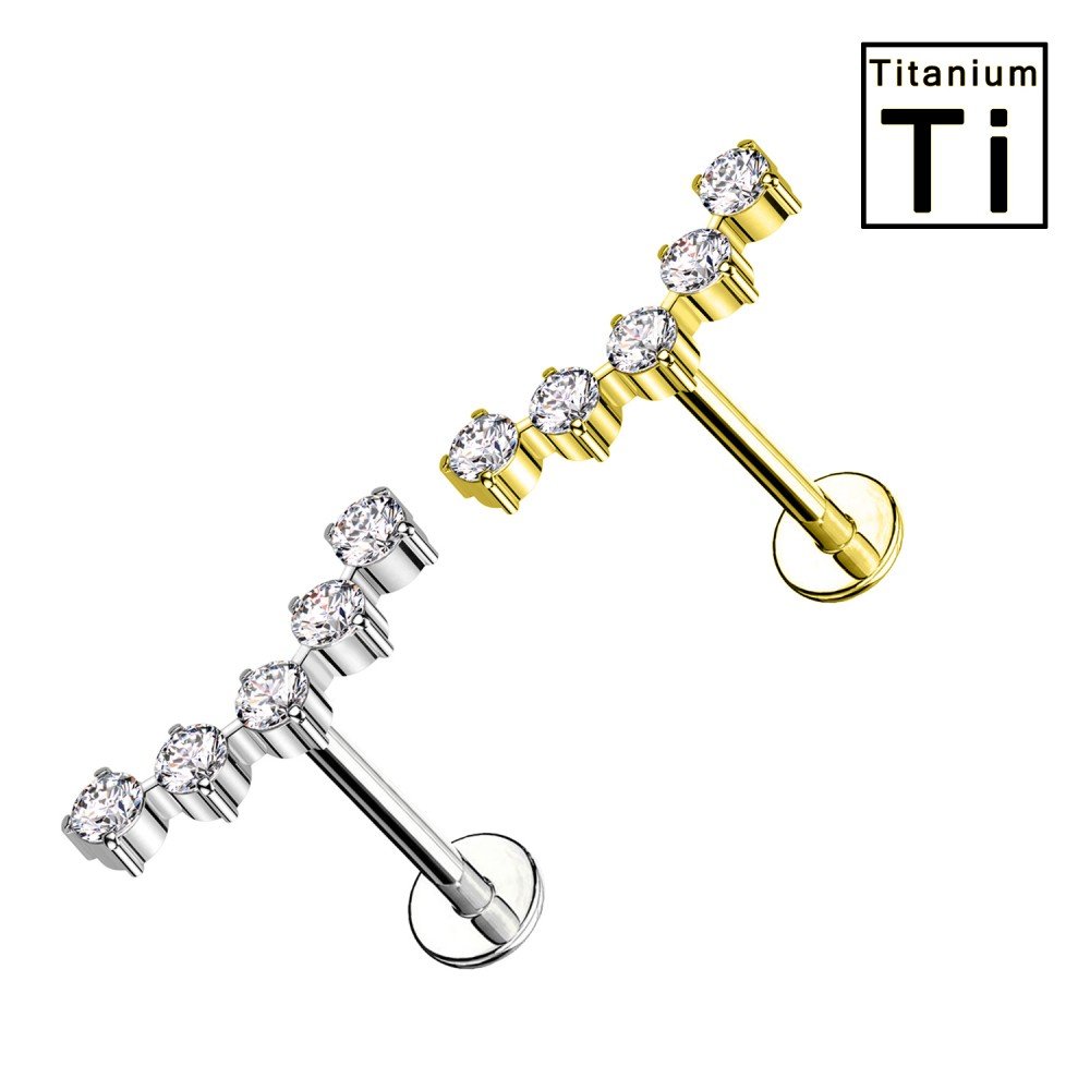 PWC-063 Piercing Labret in Titanio a Forma di Cinque Cristalli con Filettatura Interna