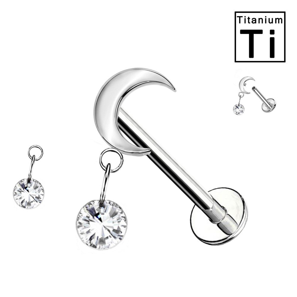 Piercing Labret in Titanio a Forma di Luna con Cristallo e con Filettatura Interna