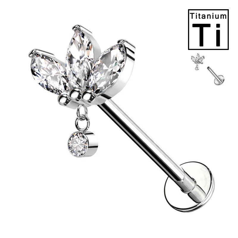 Clover Piercing in Titanium with Crystal and Internal Threading