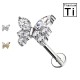 Butterfly-shaped titanium labret piercing with crystals and internal threading