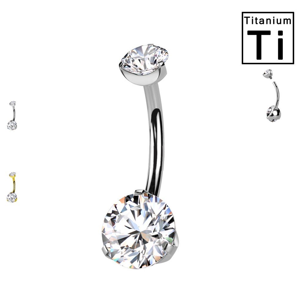 PWD-064 Belly button piercing with double Crystals in Titanium