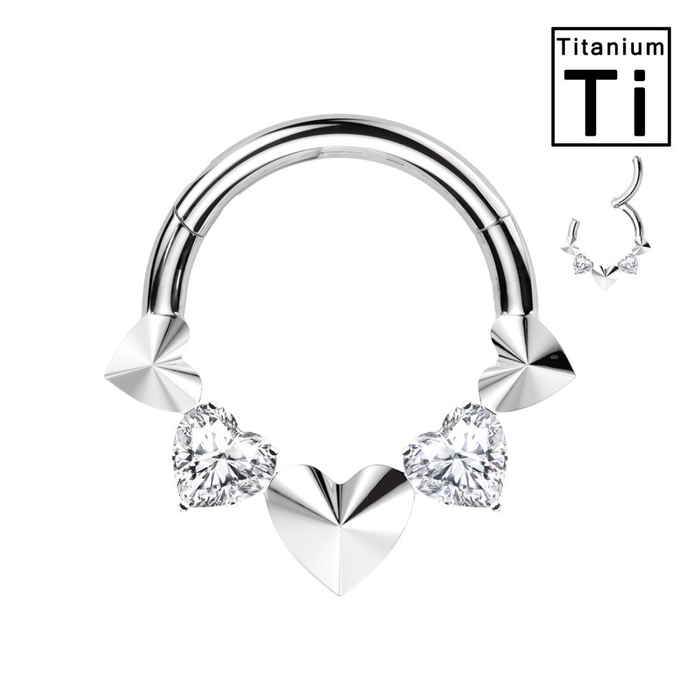 PWY-131 Clicker Hoop Piercing in Titanium with Heart and Crystals